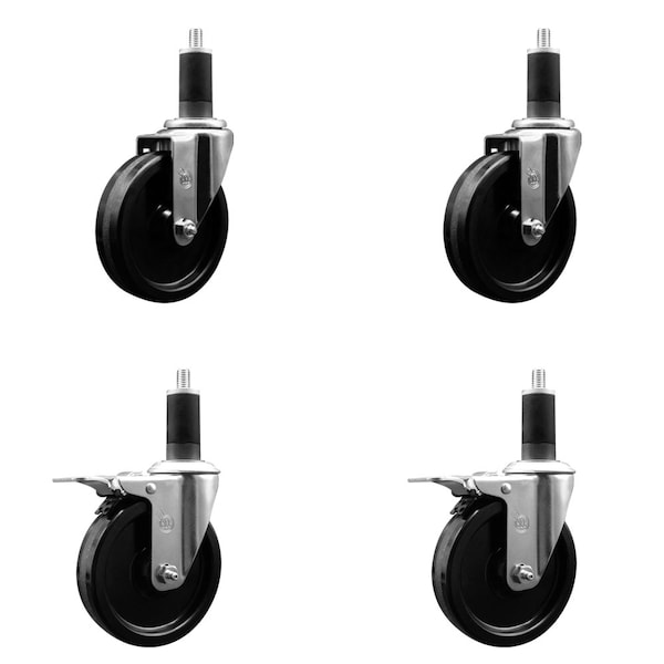5'' Phenolic Swivel 1-1/4'' Expand Stem Caster Set 2 Total Lock Brakes, 4PK